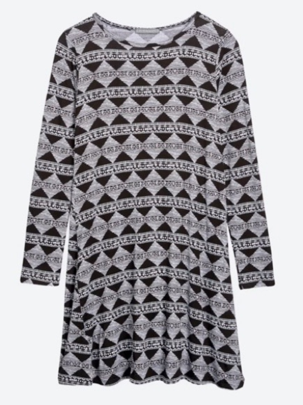 Loveappella Leila Knit Black & White Geo A-Line Long Sleeve Dress